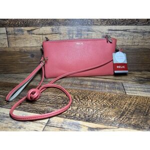 Relic Pink Textured Faux Leather Crossbody Clutch Wallet Two Way Wear